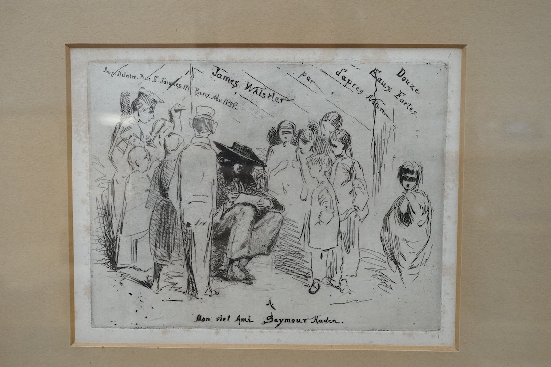 James Abbott McNeill Whistler RBA (American, 1834-1903), etching, The Title to the French Set, ‘Mon Viel Ami Seymour Haden’, unsigned, 12 x 16cm. Condition - stained